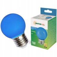 LED dekoračná guľová žiarovka E27 230V 1W modrá
