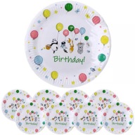 Taniere Okrúhle narodeninové papierové taniere Animals Balloons 23cm 8 ks