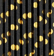 Narodeninové slamky BLACK GOLD DOTS torta 10 ks