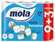 MOLA biely bavlnený toaletný papier 9+3, neparfumovaný, 12 roliek