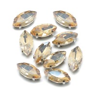 Kamienky na šitie, v košíku, sklo a mosadz, žlté, 10x5x4mm, 10ks