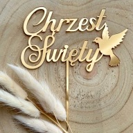 Krstný krstina s holubicou 12cm Krstný topper PLEXI ZLATÉ zrkadlo
