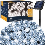 SOLÁRNE GARLANDOVÉ LAMPY 100 LED ZÁHRADNÉ solárne 12m STUDENÉ BIELE