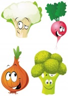 NÁLEPKY NA BIELEJ FÓLII NA NÁSTENNÝ NÁBYTOK ZELENINA KARFILOV BROKOLIKA CIBUĽA
