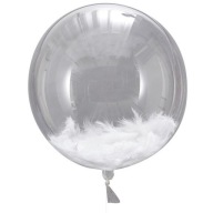 Obrovský priehľadný balón BALL s bielymi pierkami