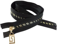 Odevný deliaci zips, čierna a zlatá, grécka, 65 cm