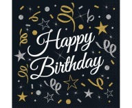 čierne obrúsky B&C Happy Birthday na narodeninovú oslavu