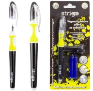 Vymazateľné pero s čiernym hrotom + dve náplne Strigo