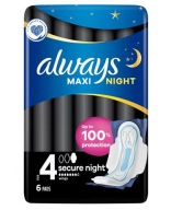 Always Maxi Secure Night 4 Hygienické vložky s krídelkami, 6 kusov
