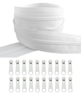 Špirálová páska na zips 3 mm vystužený zips BIELY 10 metrov + 20 zipsov