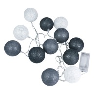 LED girlanda, 12 x biela a šedá guľa, 2 x AA, 1,5 m