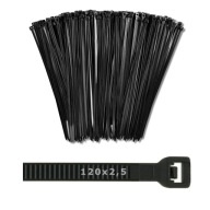 Zips sťahovacie pásky 120x2,5 čierne - 100 ks.