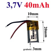 Nabíjateľná batéria Mp3 Bluetooth RC 301020 40mAh