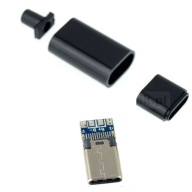 USB C zástrčka, čierne puzdro na spájkovanie kábla