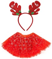 OUTFIT čelenka soba sob TUTU SKIRT červené snehové vločky sa trblietajú