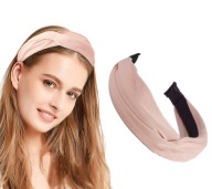 Čelenka do vlasov s turbanovým uzlom podobná koži, ružová