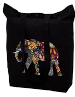 Čierna taška s potlačou ELEPHANT FOLK 38x42cm biobavlna 145g