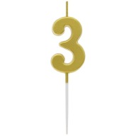 ČÍSLO 3 kovová zlatá tortová SVIEČKA