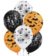 Balóny čierna oranžová halloweenska dekorácia Deň svätého Ondreja veľké netopiere x6