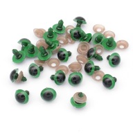 Bezpečnostné oči s niťami a svorkami na hračky, zelený plast 16 mm, 20 párov