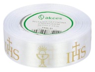 Stuha SATÉNOVÁ COMMUNION IHS COMMUNION BIELA ​​25mm 23m