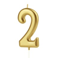 NARODENINOVÁ SVIEČKA ČÍSLO 2, ZLATÁ, 10 cm