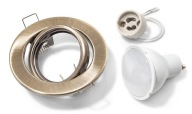 SET POHYBLIVÉ HALOGÉNOVÉ SVETLO MOSADZ + LED ŽIAROVKA 10W + GU10 4500K