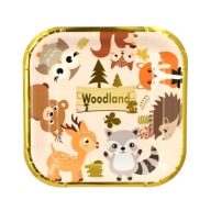 Woodland papierové taniere lesné zvieratká 18cm SOVA LÍŠKA LES