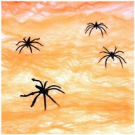 oranžová SPIDER WEB so 4 pavúkmi na HALLOWEEN