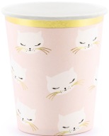 CAT KOTEK papierové poháre, ružové, k narodeninám detí, 200 ml, 6 ks