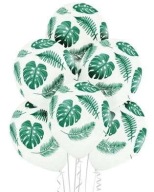 Biele latexové balóny s listami, 30 cm, 10 ks