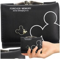 Dámska peňaženka Malá mickey kožená PEŇAŽENKA myš Čierne mince na karty
