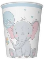ELEPHANT papierové poháre Blue Baby Shower Birthday 250ml 8 ks.