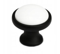 ÚCHYTKA NA NÁBYTOK okrúhly ČIERNY MATNÝ GOMBÍK BIELY PORCELÁN