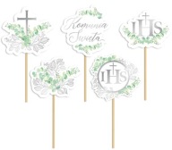 COMUNION TOPPERS COMUNION TORTA STRIEBORNÁ BOHO 5 ks