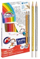 Trojuholníkové pastelky Fiorello 12 farieb + zlato a striebro zdarma