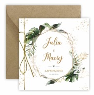 Glamour monstera zelené svadobné oznámenia