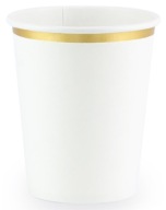 Biele poháre so zlatými okrajmi, 260 ml, 6 ks