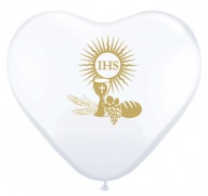 Prijímanie Balón SRDCE Biele so zlatou potlačou IHS Communion COMMUNION