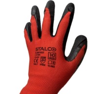STALCO, polyester 10, červené, pracovné rukavice BOZP do záhrady a garáže