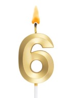 sviečka číslo SIX zlatá narodeninová torta číslo 6