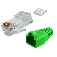 Zástrčka RJ45, kat. 6 UTP, zelený odľahčovač ťahu, Telegartner