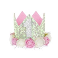 Narodeninové čiapky Crown One Year Old Glitter White