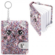 NOTEBOOK SEQUIN NOTEBOOK KEYRING DIÁR MINI CAT MAČIATKA