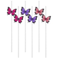 biele slamky RUŽOVÉ motýle papier BUTTERFLIES X6