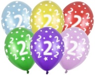 Latexové balóny Farebný MIX k 2. narodeninám Číslica TWO 2 5 ks.