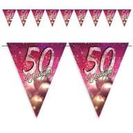 VLAJKA BANNER číslica 50th BIRTHDAY PRINT ružové trblietky