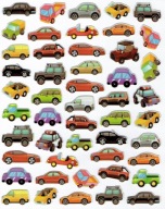 KONVEXNÉ MOTIVAČNÉ NÁLEPKY PUFFY 20x30cm. AUTÁ AUTÁ VOZIDLÁ AUTO