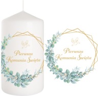 SVIEČKA prijímanie Sviečka Dekorácia na stôl SVÄTÉ prijímanie Boho listy 15cm
