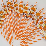 Oranžové papierové slamky Lisek 25 ks